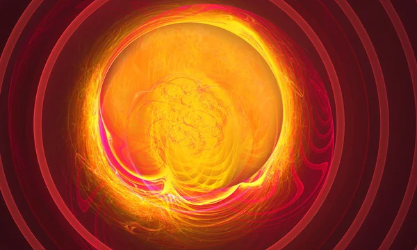 Eine weitere Supernova in der Nähe des Vordergrunds wie die Erstürmung des roten Feuerkugels, basierend auf fraktalen Grafiken — Stockfoto