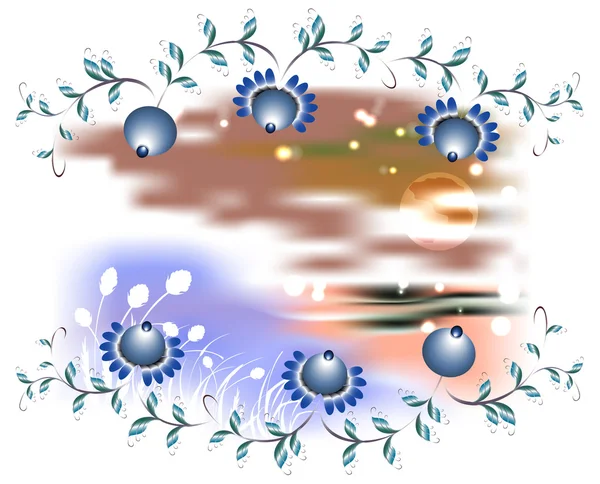 Пейзаж в рамке синих цветов. Векторная иллюстрация EPS10 — стоковый вектор