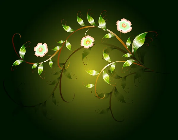 Patrón ondulado de hermosas flores verdes sobre una base oscura. Ilustración vectorial EPS10 — Archivo Imágenes Vectoriales