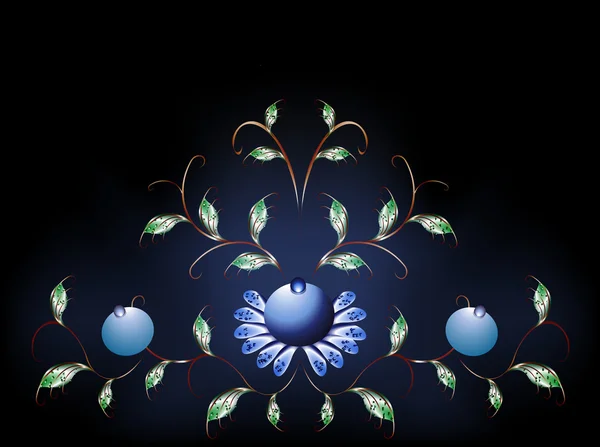 Wavy pattern of  blue flowers on a black blue base. EPS10 vector illustration — Stock Vector