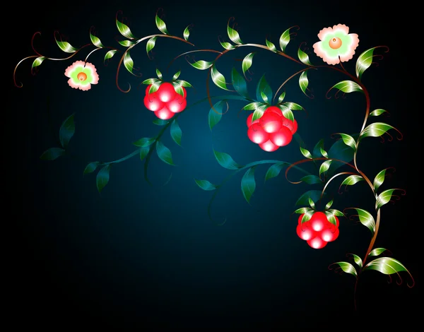 Patrón de hermosas flores de frutas sobre una base negra. Ilustración vectorial EPS10 — Archivo Imágenes Vectoriales
