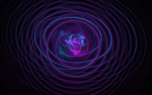Eindeloze azuurblauwe fractal spiraal geweven uit dunne tekenreeksen op basis van het donker. Fractal Kunst graphics. — Stockfoto