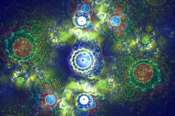 Fabuloso patrón de flores de colores en el jardín del azul oscuro sobre la base. Gráficos artísticos fractales. La Julia Fractal — Foto de Stock