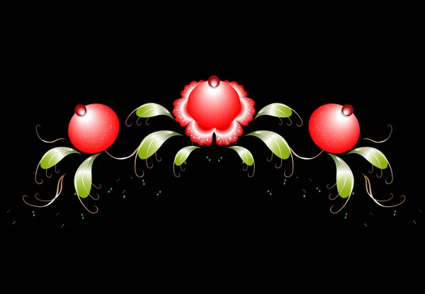 The pattern of red flowers and leaves on a black base. EPS10 vector illustration — Stockvector