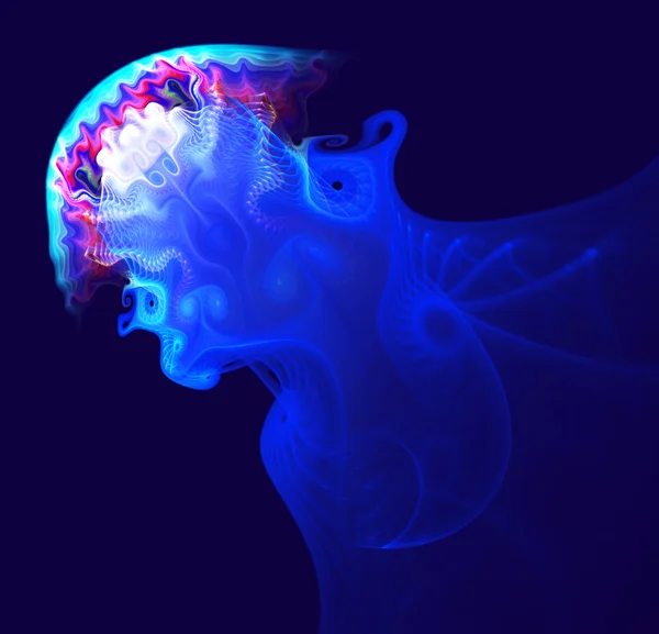 Fractal fantástico como um spray abstrato que lembra medusas azuis no oceano. Gráficos de arte fractal — Fotografia de Stock