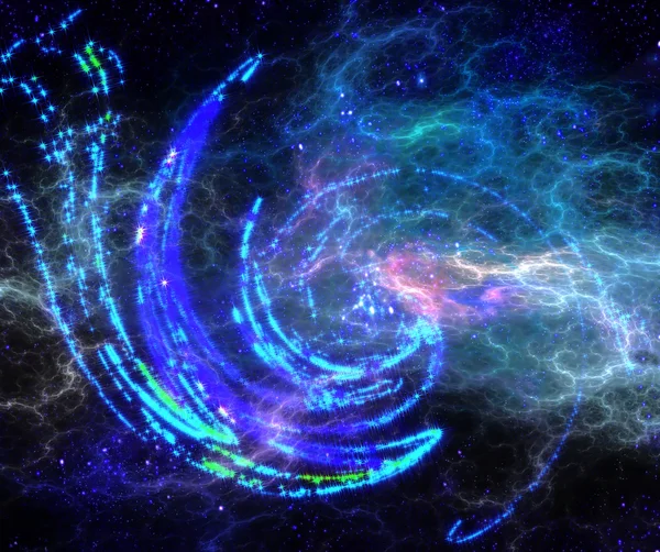 抽象的螺旋星与半透明的星际气体。分形艺术图形 — 图库照片