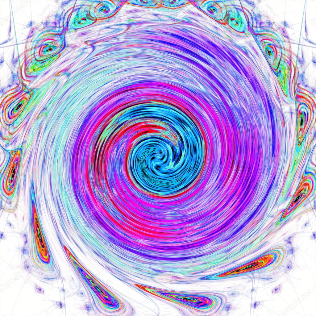 Colorful spiral fantasy in space on white, computer generated abstract background. Fractal art graphic