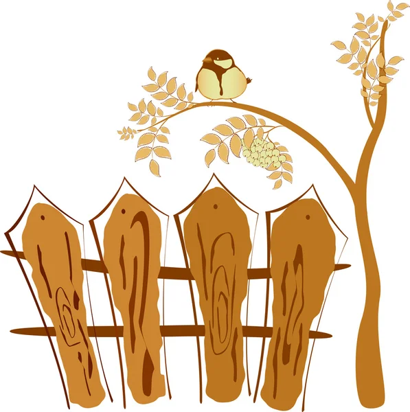 Bir ağacın Rowan oturup sonbahar çizim, kuş. Eps10 vektör çizim