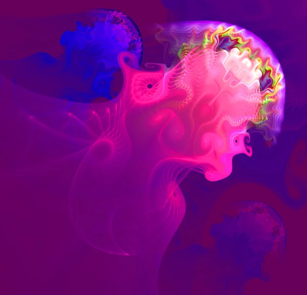 Spray astratto simile a uno stormo di meduse rosse nell'oceano. Grafica d'arte frattale — Foto Stock