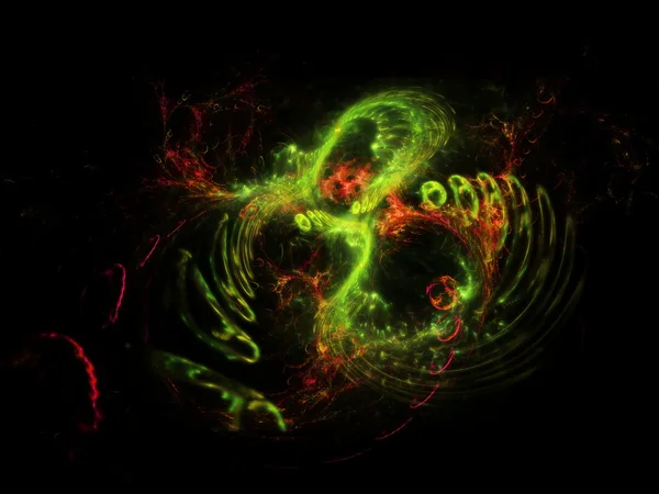 Nébuleuse fantastiquement translucide d'espace vert avec une structure complexe composée de bulles et de nébuleuses, tournant dans différentes directions — Photo