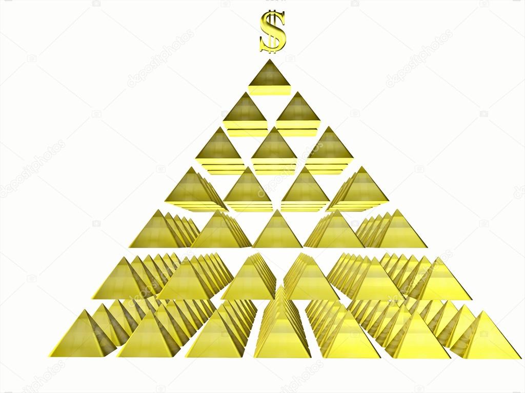 Alluring deceptive isolated pyramids topped by a golden dollar