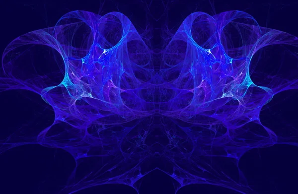 Genomskinlig symmetriska nebula komplexa blå strukturerad, bubblor och flöden i olika riktningar. Fractal art grafik — Stockfoto