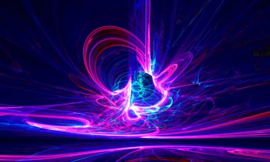Gizemli yabancı formu ultraviyole manyetik alanlar karanlık gece gökyüzünde. Fractal sanat grafik