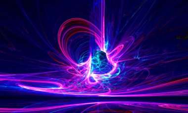 Mysterious alien form ultraviolet magnetic fields in the dark night sky. Fractal art graphics clipart