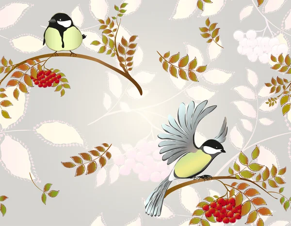 Bezešvé podzimní pozadí s listy, jeřáb a ptáky. Eps10 vektorové ilustrace — Stockový vektor