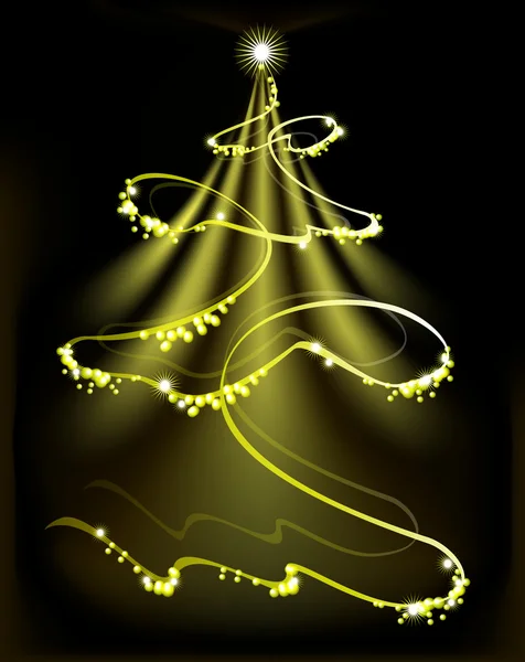 Árvore de Natal dourada com uma estrela e flocos de neve. Ilustração do vector EPS10 —  Vetores de Stock