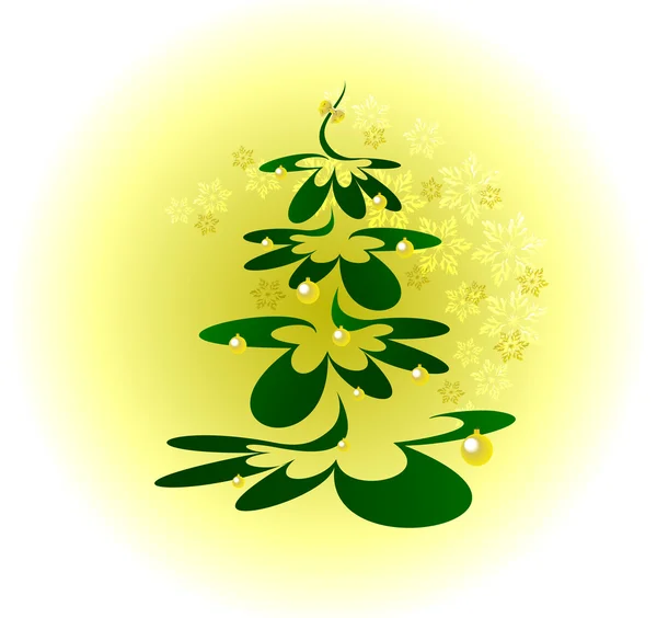 Kerstboom met gouden ballen op achtergrond met sneeuwvlokken. Eps10 vectorillustratie — Stockvector