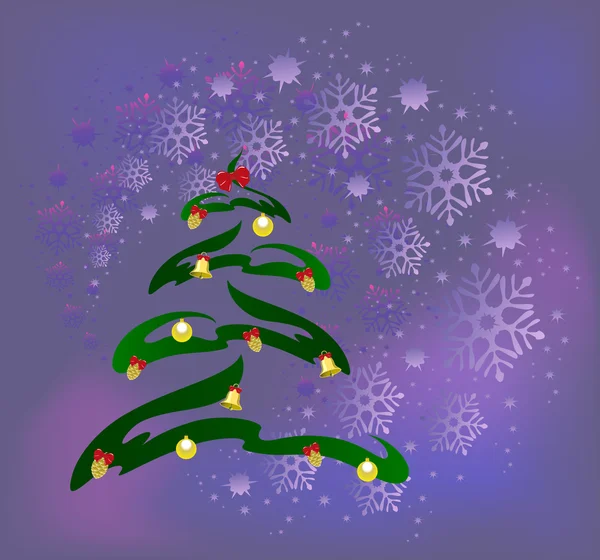 Altın koniler, topları ve kar taneleri arka plan üzerinde çan ile soyut Noel ağacı. Eps10 vektör çizim — Stok Vektör