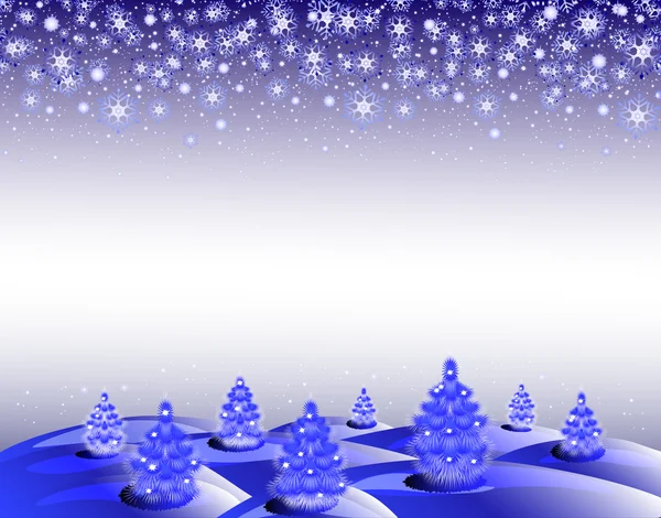 A paisagem de inverno de fundo com árvores de Natal e flocos de neve. Ilustração do vector EPS10 — Vetor de Stock