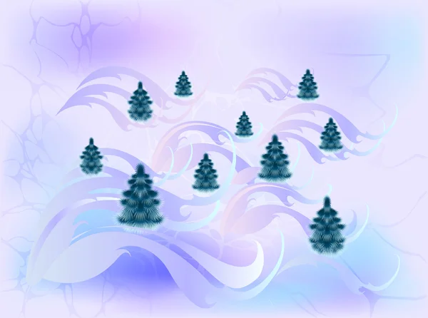 Cartão com árvores de Natal em tons frios. Ilustração do vector EPS10 — Vetor de Stock