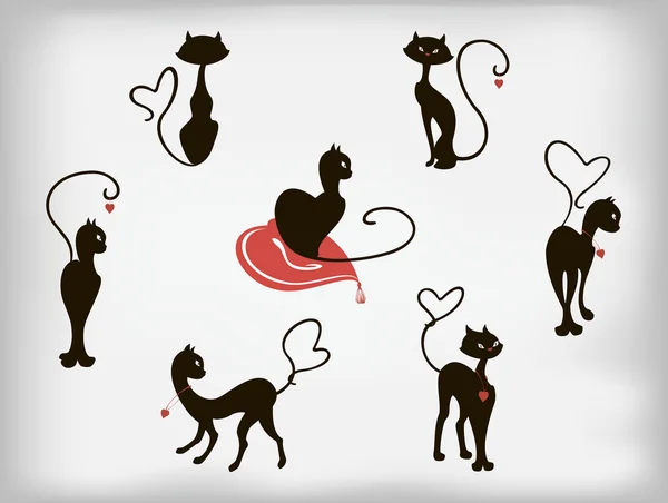 Siyah kedi yürekleri Sevgililer günü için ayarlayın. Eps10 vektör çizim.