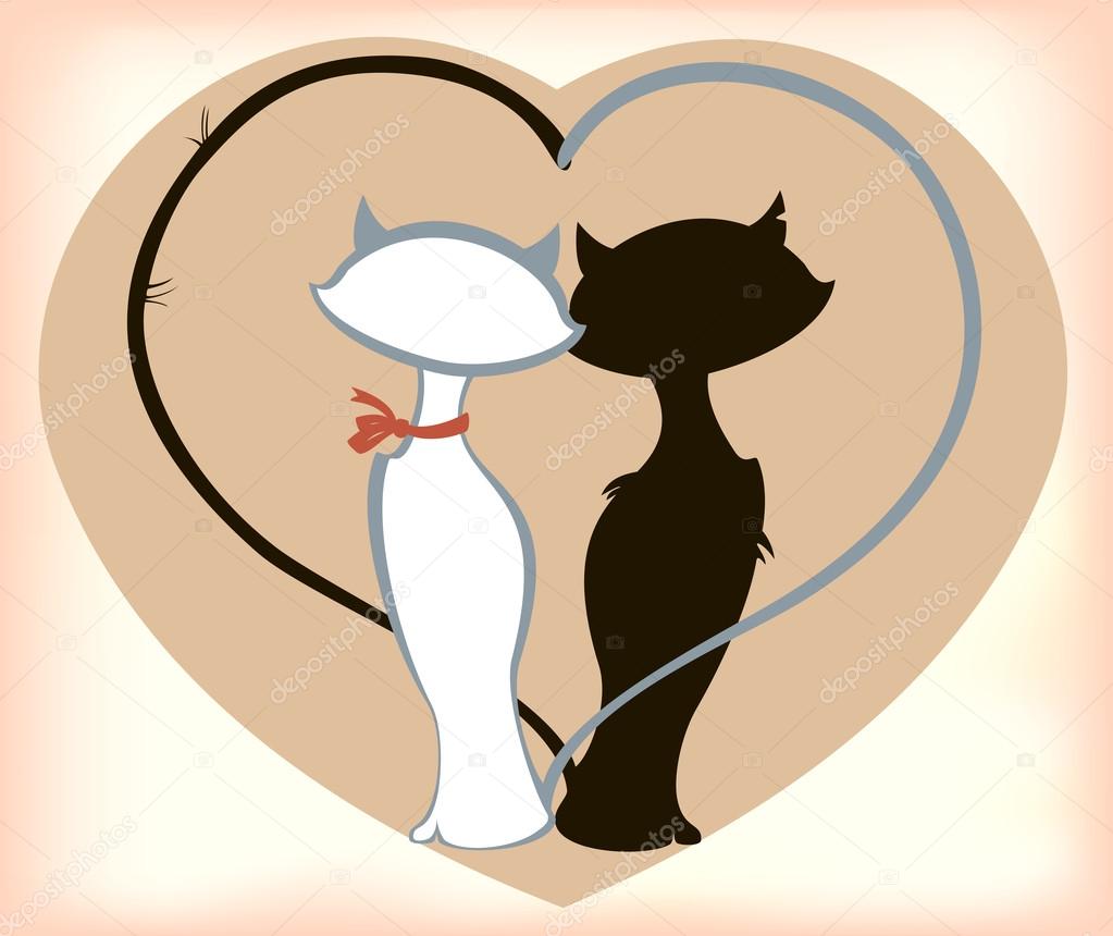 Cats in love with heart by St. Valentines Day. EPS10 vector illustration