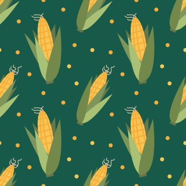 Yeşil arka planda mısır koçanı olan kusursuz bir desen.