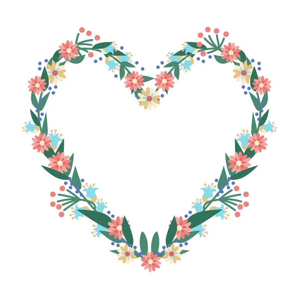 Marco floral vectorial en forma de corazón. Valetines Tarjeta del día. — Vector de stock