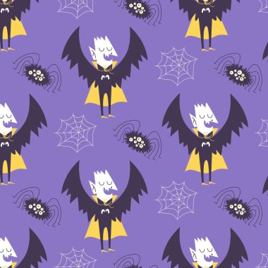 Sevimli el çizimi cadılar bayramı karakterleri ile vektörsüz desen