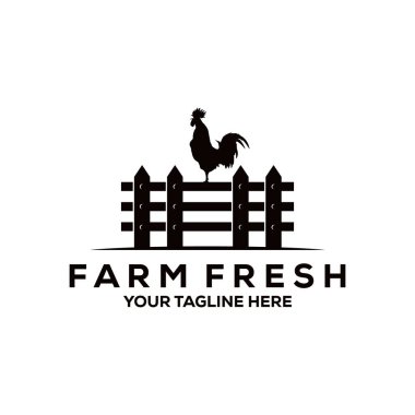 Tavuk çiftliği logo illüstrasyon tasarımı, çit vintage logo tasarımlı horoz