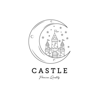 Rüya Kalesi çizgisi logo vektör çizimi tasarımı, ay logosu üzerindeki şato