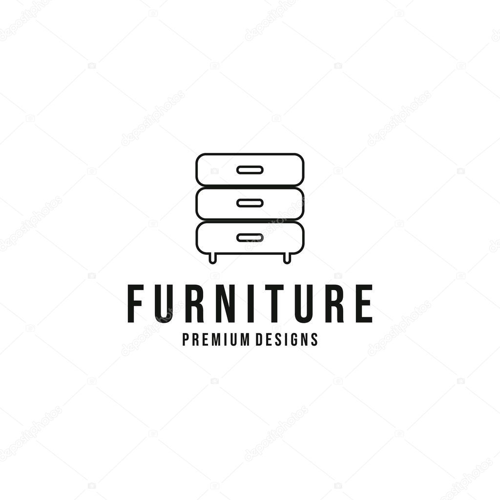 Minimalist drawer furniture interior logo vector illustration design