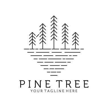Her zaman yeşil çam ağacı çizgisi sanat logosu vintage vektör illüstrasyon tasarımı.