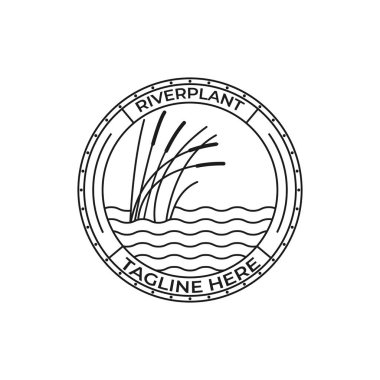 Nehir bitkisi cattail ikonu logo vektör sembolü çizimi, kare logo dizaynlı doğa bitkisi