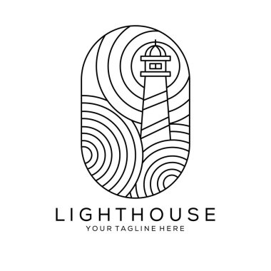Çember çerçeve vektör illüstrasyon tasarımlı deniz feneri kulesi logosu