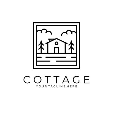 Cottage house çizgisi simgesi logo vektör çizimi tasarımı, asgari kabin logosu tasarımı