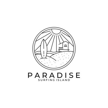 surfing logo line art vector illustration design, paradise beach logo design clipart