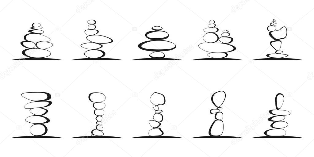 set of stone rock balancing logo spa wellness vector emblem illustration design
