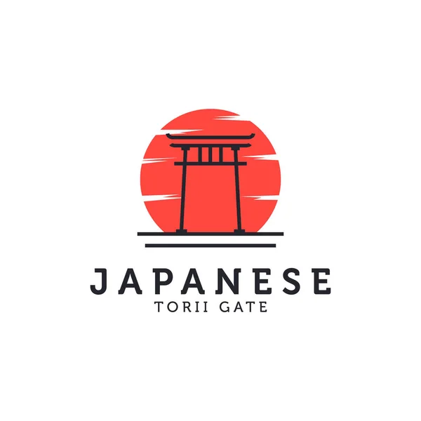 Jepang Torii Gerbang Dan Matahari Ikon Vektor Logo Gambar Desain - Stok Vektor