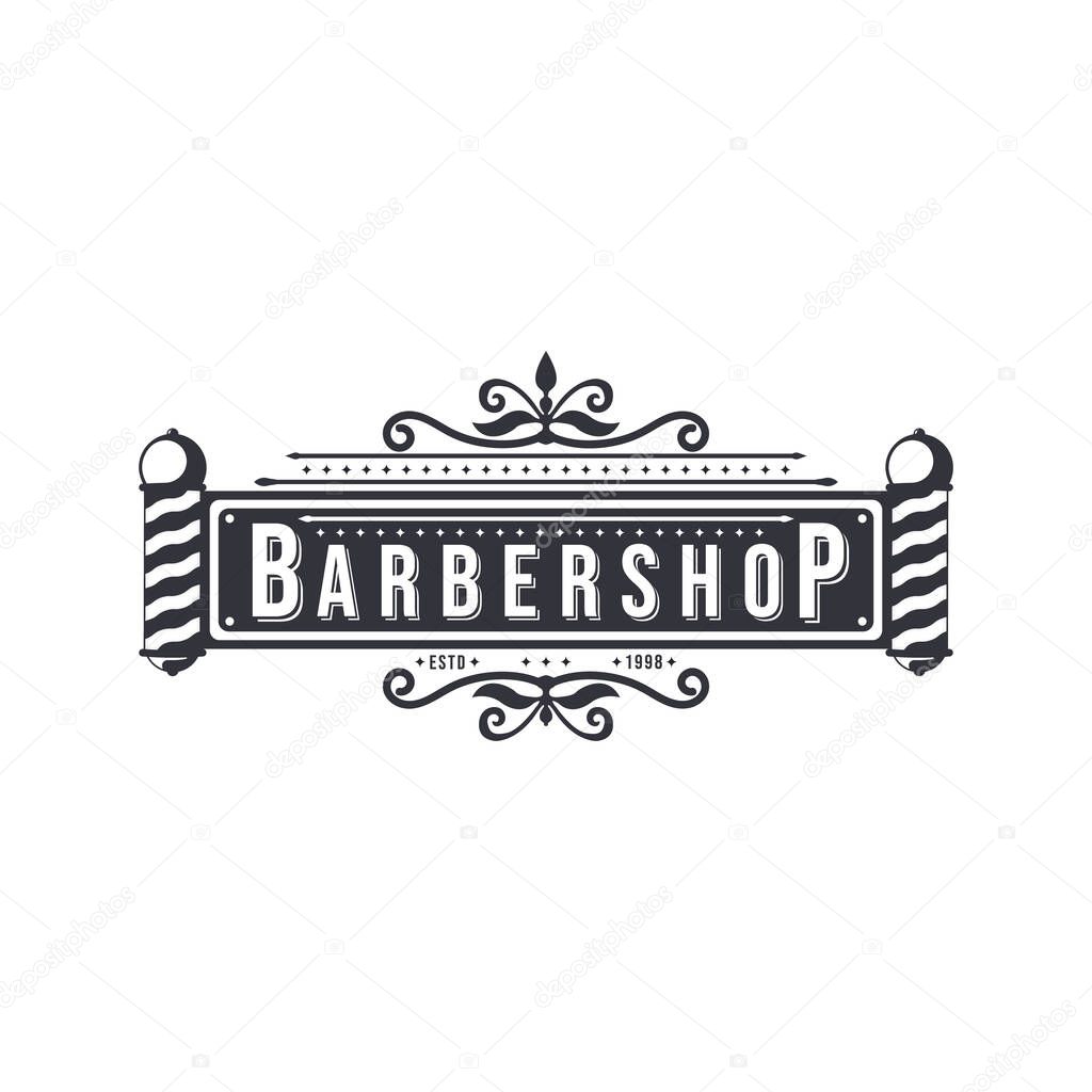 Vector Barber shop vintage logo with gentleman face isolated on a white background