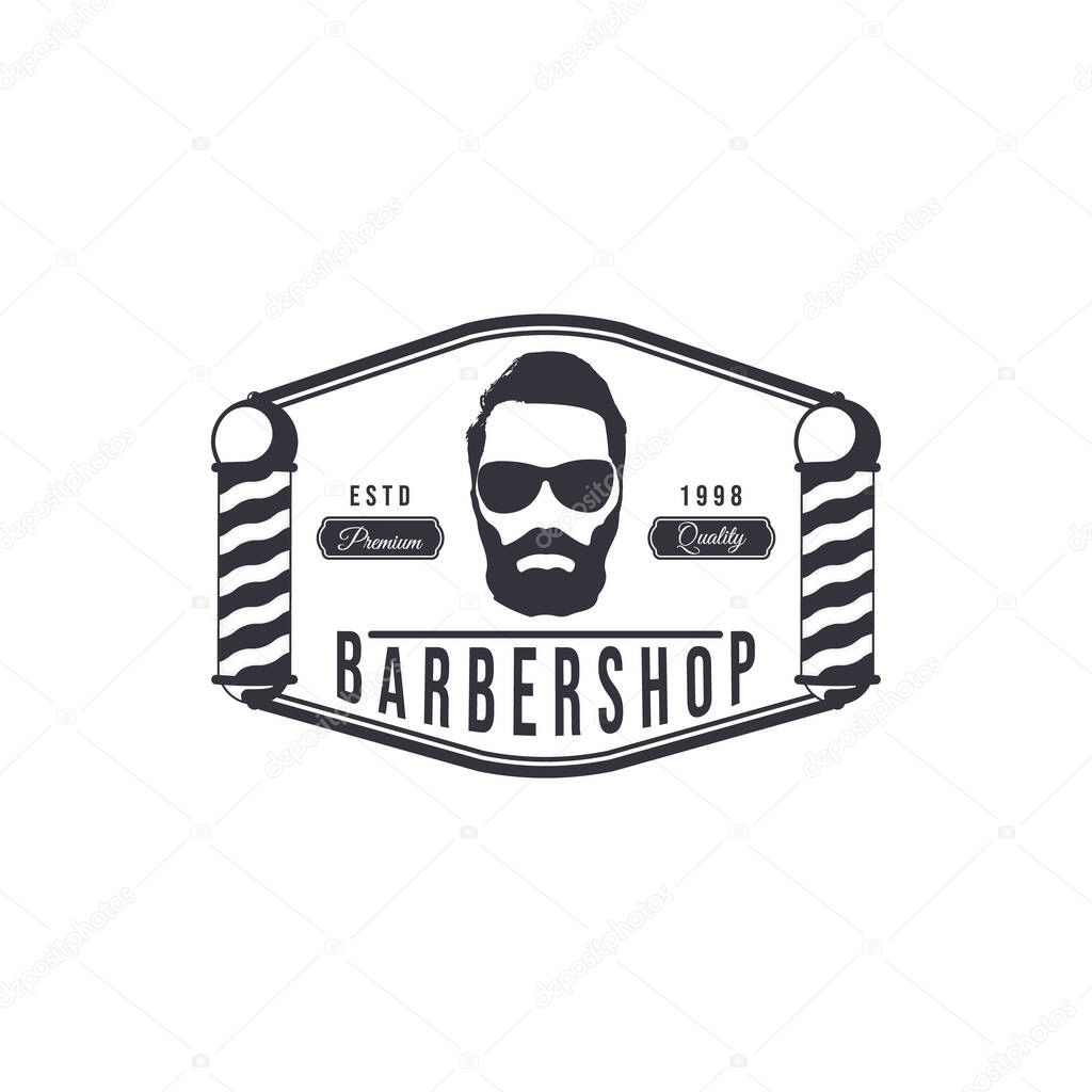 Vector Barber shop vintage logo with gentleman face isolated on a white background
