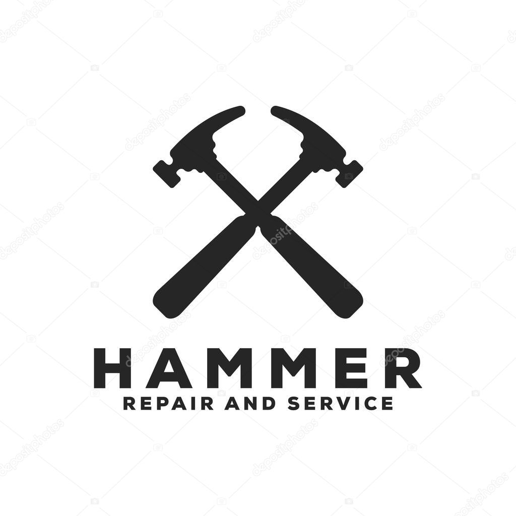crossed hammer logo Hammer Logo Illustration. crossed Homer Logo Design Template.