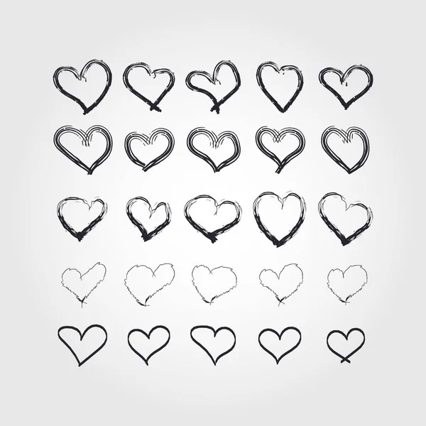 Sammlung Illustrierter Herzsymbole Hand Zeichnen Herz Symbol Set Vektor — Stockvektor