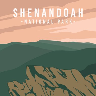 Shenandoah Ulusal Parkı Vintage seyahat poster tarzı illüstrasyon.