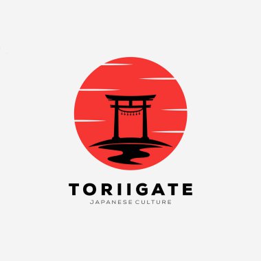 Japon Günbatımı Torii kapı simgesi logo vektör çizimi tasarımı