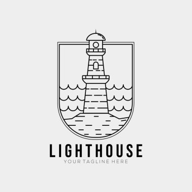 minimalist ocean lighthouse line art logo template vector illustration design. simple outline tower lighthouse logo concept