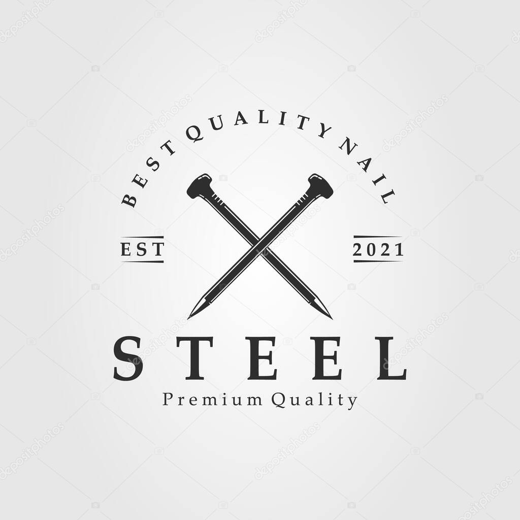 Steel nail logo. concrete nail logo template vector illustration design.