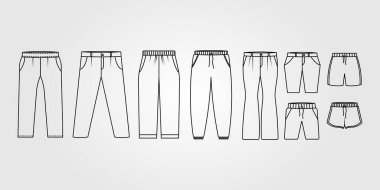 Pantolon, pantolon, kot pantolon logosu. şortları ayarla, gövde simgesi vektör illüstrasyon tasarımı