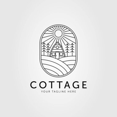 kulübe ve çam ağacı ana hatları logo vektör çizimi tasarımı