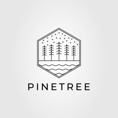 kış ve çam ağacı ana hatları logo vektör çizimi tasarımı